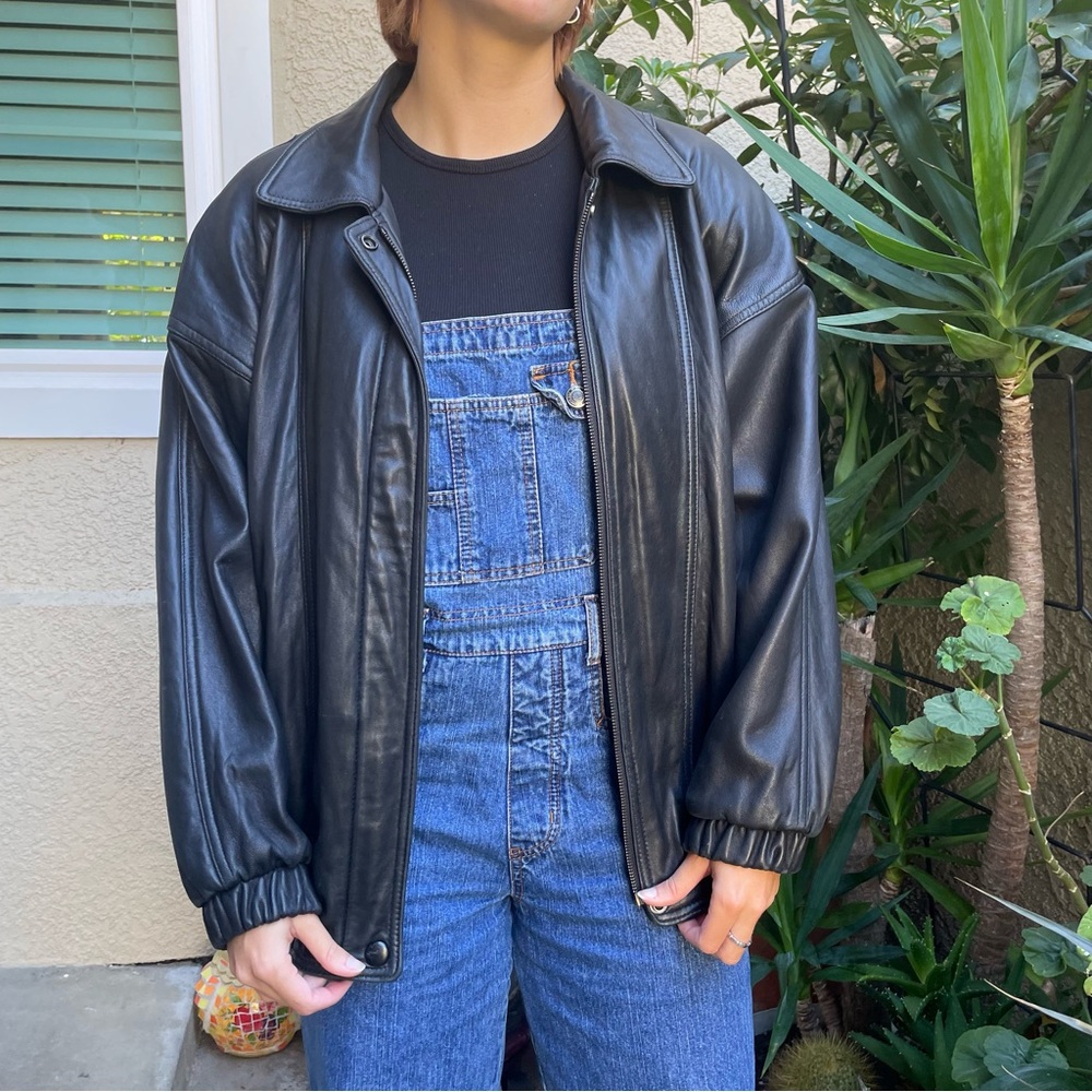 Vintage black Outerwear oversized leather jacket
